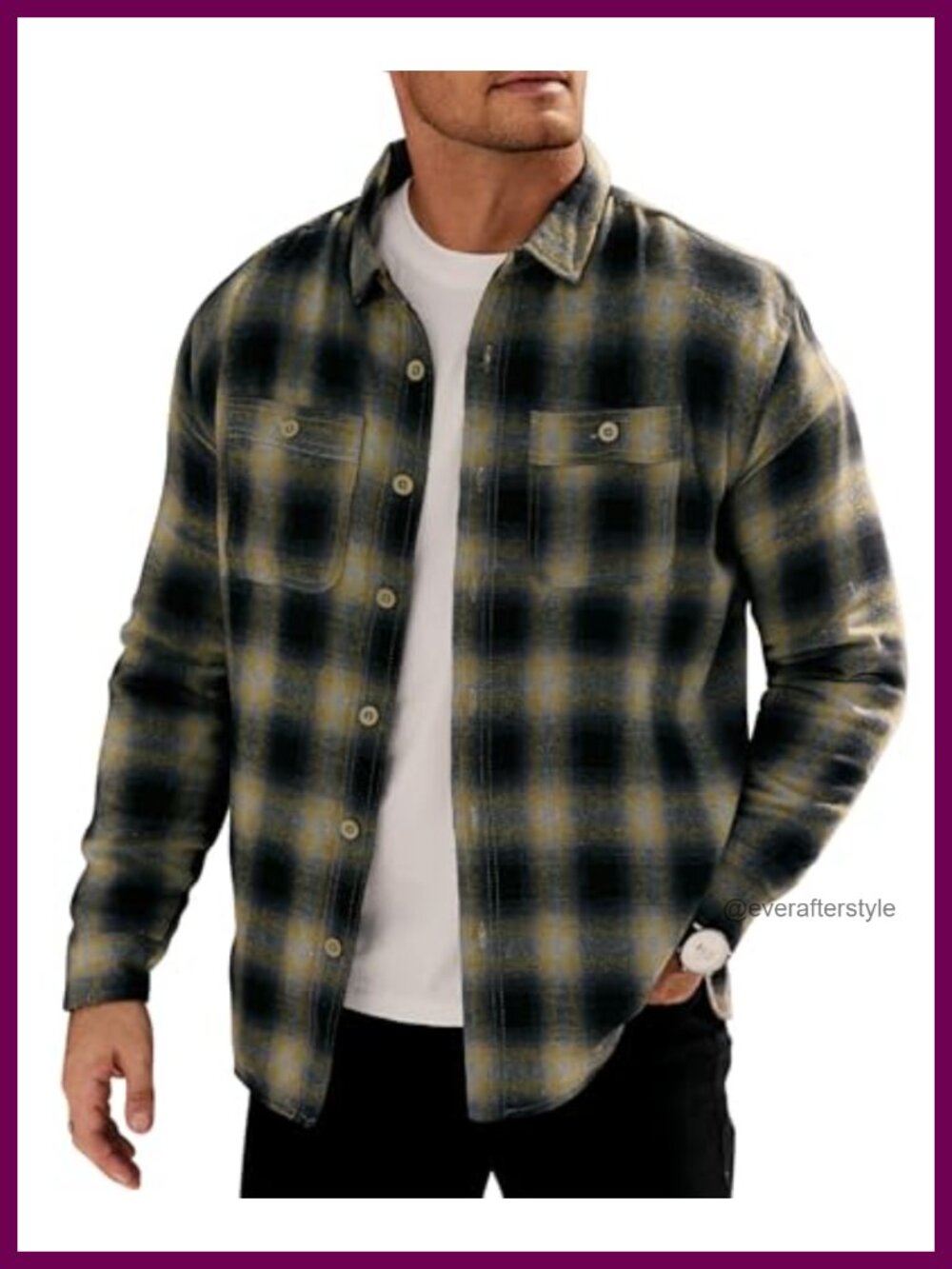 Men's Fleece-Lined Plaid Flannel Shacket Button Down Shirt Jacket